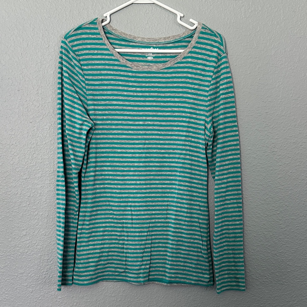 Old Navy Teal and Gray Striped Long Sleeve Tee